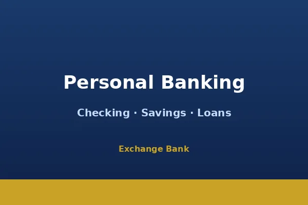 Exchange Bank customer reviewing personal checking account on laptop, showing transaction history and balance tools